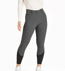 Culotte d'équitation taille haute pour femme, gris, coupe ajustée avec fermeture boutonnée et poches standard - Product Image 1