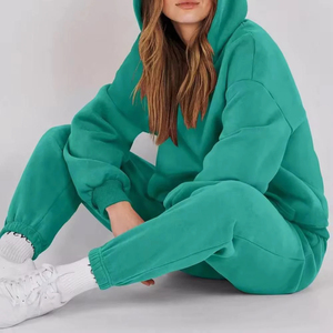 <b>Women</b> Color Blocking Hooded Tracksuit <b>Jogger</b> Pants Set Cotton <b>Fleece</b> Casual Streetwear Winter Full Sleeve Loose Fit Drawstring - Product Image 5