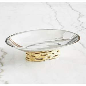 Bol à compote en aluminium doré gaufré avec motif de plumes complexes, centre de table de luxe, plat de service - Product Image 5