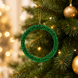 Set of 4 Metal Ghungroo Christmas Hanging Ornaments | Green Circle Shape Xmas Festival Decor for Tree Home Party Decoration - Product Image 1