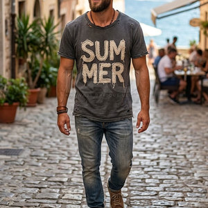 T-shirt personnalisé pour homme avec broderie vieillie, design vintage, tissu tricoté, coupe oversize, écologique, séchage rapide - Product Image 3