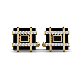 Boutons de manchette élégants en or pour hommes, bijoux de costume formel, sertissage en canal, design noir et or - Product Image 3