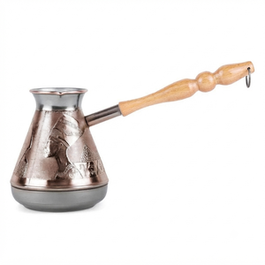 Cafetera Turca de Cobre Estilo Nefertiti Egipcio, Cezve Vintage, Ibrik Árabe, Briki Griega, Calentador de Leche para Estufa con Asa de Madera Torneada - Product Image 1