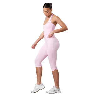 Women's Pink <b>High</b> Waist Capri Yoga Leggings-Seamless Stretch Spandex/Nylon Fabric Comfortable Fit Thin <b>Knee</b>-Length Casual - Product Image 1