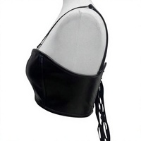 Soutien-gorge corset en similicuir noir pour femme avec fermeture éclair avant, maintien ferme, pour usage quotidien, bretelles élastiques avec ajustement de la taille
