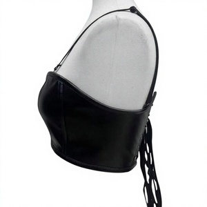 Soutien-gorge corset en similicuir noir pour femme avec fermeture éclair avant, maintien ferme, pour usage quotidien, bretelles élastiques avec ajustement de la taille - Product Image 2