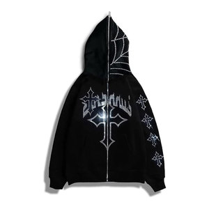 Custom Brand Name Rhinestone Hoodie Men Women Letter Graphic <b>Gothic</b> Hoodie Print Sweatshirt Full Zip Up Oversized <b>Jacket</b> - Product Image 4
