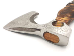 Hache de chasse en acier à haute teneur en carbone 1095, embossée, avec manche en bois, personnalisable pour le camping, l'abattage d'arbres, le bricolage en extérieur - Qualité industrielle - Product Image 4