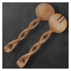 Cuillères à salade en bois d'acacia de haute qualité, gravées sur mesure, finition miroir, écologiques, cadeau de mariage unique pour lui, elle, maman, papa, petit ami - Product Image 1