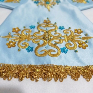 Custom Baby Blue Embroidered Traditional Dress Handmade Kids Ethnic Costume With Gold Applique - Product Image 2