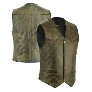 Gilet de motard en cuir véritable pour homme, sans col, couleur unie, longueur standard, avec décoration à rivets, vêtement d'extérieur pour l'automne - Product Image 4