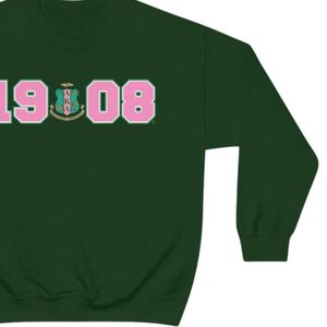 เสื้อสเวตเชิ้ตคอกลมสีเขียวเข้ม พิมพ์ลายกราฟิกสีชมพูและสีเขียว 1908 แขนยาว ผ้าฝ้ายฟลีซ สไตล์ลำลอง เสื้อพูลโอเวอร์สำหรับผู้หญิง - Product Image 5