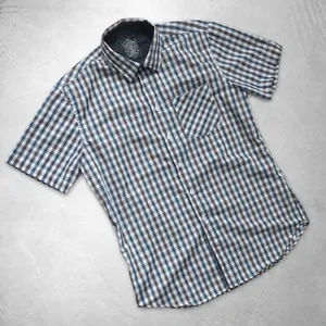 Wholesale Custom <b>Mens</b> White Brown <b>Navy</b> Light <b>Blue</b> Small Gingham Check Short Sleeve <b>Shirt</b> Chest Pocket <b>Shirt</b> Plain - Product Image 5