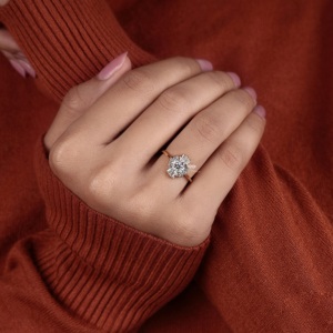 Anillo de Compromiso Vintage con Diamante Cultivado en Laboratorio, Oro Amarillo de 14K, Corte Redondo, Estilo Art Deco, Anillo de Novia para Mujer, Proveedor Mayorista - Product Image 4