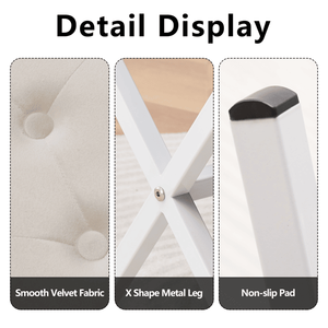 Sgabello imbottito con cuscino spesso e gambe a X in metallo, ideale come poggiapiedi per il cambio scarpe - Product Image 3