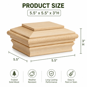 Tapa Decorativa Premium de Madera Dura con Parte Superior Plana para Postes de Cercas y Terrazas de Apartamentos, Diseño Contemporáneo Piramidal de Madera Sólida - Product Image 3