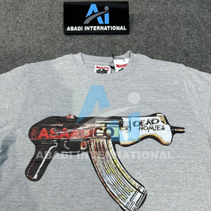 เสื้อยืดผู้ชายสีเทาผ้าฝ้าย Asali ลายพิมพ์ปืน แขนสั้น คอกลม สไตล์ลำลอง ทรงปกติ พิมพ์ลายสกรีน เสื้อ Asali - Product Image 3
