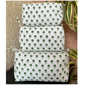 Jaipur Hand Block Print Quilted Cotton Floral Design <b>Toiletry</b> Bag Set Cosmetic Travel <b>Storage</b> Gift Eco Friendly Waterproof - Product Image 1