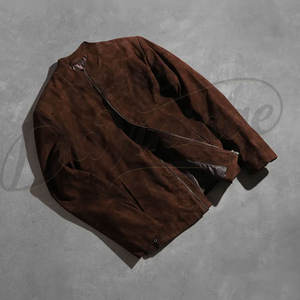 Chaqueta Bomber de Cuero de Ante Marrón para Hombre, de Piel de Oveja Genuina, Ajuste Delgado, Estilo Casual Moto Racer con Cremallera y Puños Acanalados - Product Image 2