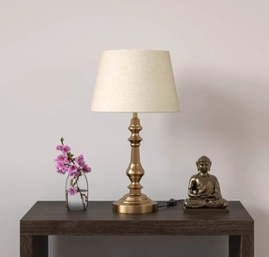 <b>Gold</b> Finish Modern Tabletop Lamp Fabric Drum Shade Decorative <b>Bedside</b> Lamp for Living Room Housewarming - Product Image 4