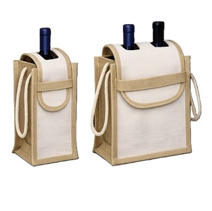 Sac à whisky en toile de jute avec fermeture à rabat supérieur sac à vin en jute à deux bouteilles sac à liqueur en toile de jute pour l'image de marque et la promotion - Product Image 1