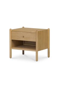 Blonde Teak Wood Nightstand Round <b>Peg</b> Legs 1 Drawer Bedside Table with Open Lower <b>Shelf</b> - Product Image 2