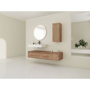 Mobile bagno sospeso da 60 pollici con lavabo in resina e mobiletto laterale, 3 cassetti a chiusura ammortizzata, design a montaggio a parete - Product Image 5