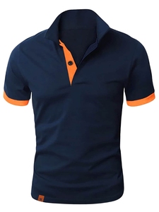 Polo à manches courtes rayé pour homme, coupe classique, design tricoté décontracté, bleu avec rayures rouges et blanches, NOUVEAU Polo pour homme - Product Image 1
