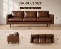 Modernes Quadratisches Minimalistisches Holzrahmen 3-Sitzer-Sofa Premium Echtleder Schul- Park- Keller-Ledersofa