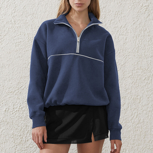 <b>Women's</b> <b>White</b> Fleece Quarter-Zip Hooded Sweatshirt Full Sleeve Regular Fit Casual Sportswear All Seasons 100% Organic Cotton - Product Image 6
