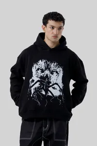 <b>Pink</b> Unisex Hooded <b>Sweatshirt</b> Oversized Cotton Print Butterfly Pocket Casual Autumn Wear - Product Image 6