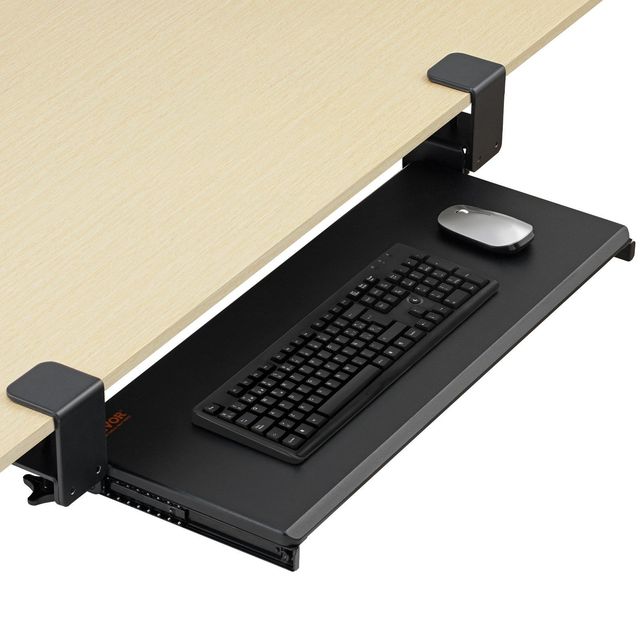 C Clamp Mount Slide-Out Keyboard Mouse Tray 26.8x11 Inch Metal Desk Drawer for Home Office Work