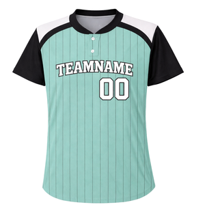 Maillot de softball personnalisé Fusion à sublimation intégrale, col boutonné, bleu sarcelle et noir à fines rayures, uniforme d'équipe avec numéro au dos - Product Image 2