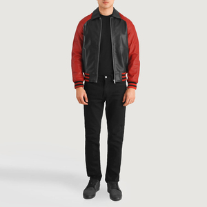 Blouson universitaire d'hiver pour homme, personnalisé, en cuir véritable, avec col rabattable et fermeture éclair, doublure polaire, style décontracté - Product Image 2