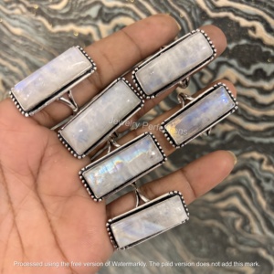 Wholesale Women's Bohemian Style Silver Plated Rainbow <b>Moonstone</b> <b>Rings</b> Latest Trending Natural Rectangular Shape Fashion - Product Image 3