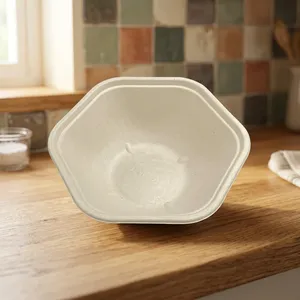 Top Selling Bagasse <b>Pulp</b> Moulded Disposable 360ml Hexa Bowl Eco Friendly Biodegradable Modern Luxury Food Serving Bowl for Soups - Product Image 1