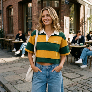 Women's Striped Cropped Polo women's shirt Short Sleeve Boxy Fit Stripe Oversized Streetwear Rugby Polo Vintage Inspired Fashion - Product Image 4