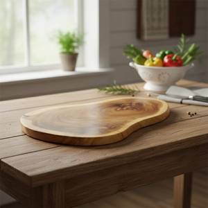 Planche à découper en bois naturel non taillé, bloc de boucher en bois d'acacia naturel avec nœuds, planche à charcuterie en bois d'arbre - Product Image 1