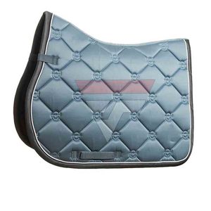 Tapis de selle matelassé sur mesure en satin blanc avec bordure bleu sarcelle et dossier en maille, coussin d'équitation respirant et anti-humidité, fournisseur 2026 - Product Image 5