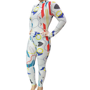 Traje de Yoga de una Pieza con Estampado Geométrico Abstracto, Manga Larga, Cuello Alto, Mono Deportivo, Estampado Completo, Elástico - Product Image 3