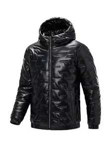 Veste matelassée légère à capuche pour homme, noire, coupe-vent, hiver, décontractée, fermeture éclair, rembourrage en coton, coupe classique - Product Image 1