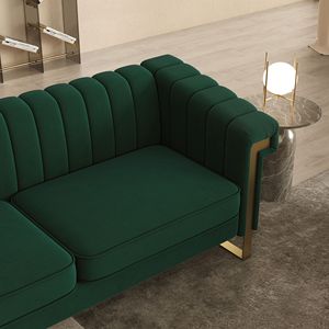Divano Moderno FX P81 RG2 Retro Verde a 3 Posti in Velluto Crema con Elegante Trapuntatura a Canali e Dettagli Dorati per Soggiorno - Product Image 5