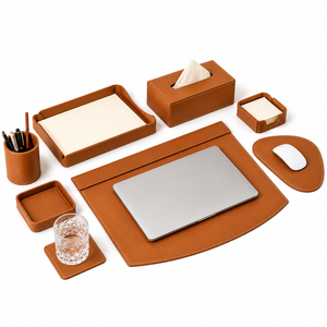Ensemble d'accessoires de bureau en cuir de qualité supérieure, 8 pièces, organiseur de bureau avec tapis de souris, sous-verre, personnalisation de la marque - Product Image 3