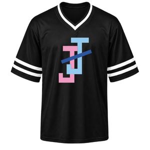 เสื้อเจอร์ซีย์กีฬาคอวีปักลาย Black JJ แขนสั้น แถบสีขาว เสื้อทีมกีฬาน้ำหนักเบา ชุดยูนิฟอร์มกีฬา - Product Image 1