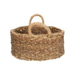 Panier rond fait main avec poignée, en jonc de mer et jute tressé, pliable, pour rangement et organisation écologiques à la maison - Product Image 6