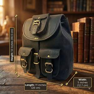 Mochila de cuero genuino vintage moderna — Bolso de hombro ligero hecho a mano en color negro para viajes - Product Image 5