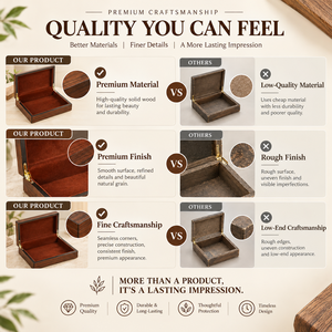Wooded Jewelry <b>Box</b> Wooden <b>Necklace</b> Case with Brown Suede Lining Brass Hinges <b>for</b> Gift Packaging - Product Image 4
