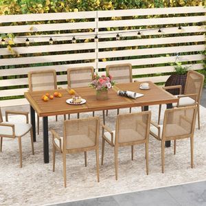 Tavolo da Pranzo da Esterno in Legno di Acacia da 79 Pollici per 8 Persone con Foro per Ombrellone e Piedini Regolabili - Product Image 5