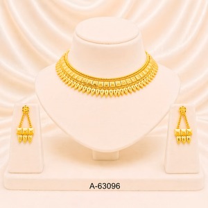 Conjunto de Collar de Novia de Diseño Exclusivo, Chapado en Oro de 24K con Circonitas, Joyería Nupcial India A-63091 - Product Image 6