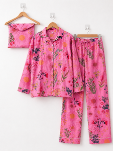 100% Cotton Printed Leopard <b>Pajama</b> Set for Women Summer Night <b>Suit</b> Eco-Friendly Sleepwear Set Shirt Pant Pouch Soft Loungewear - Product Image 5